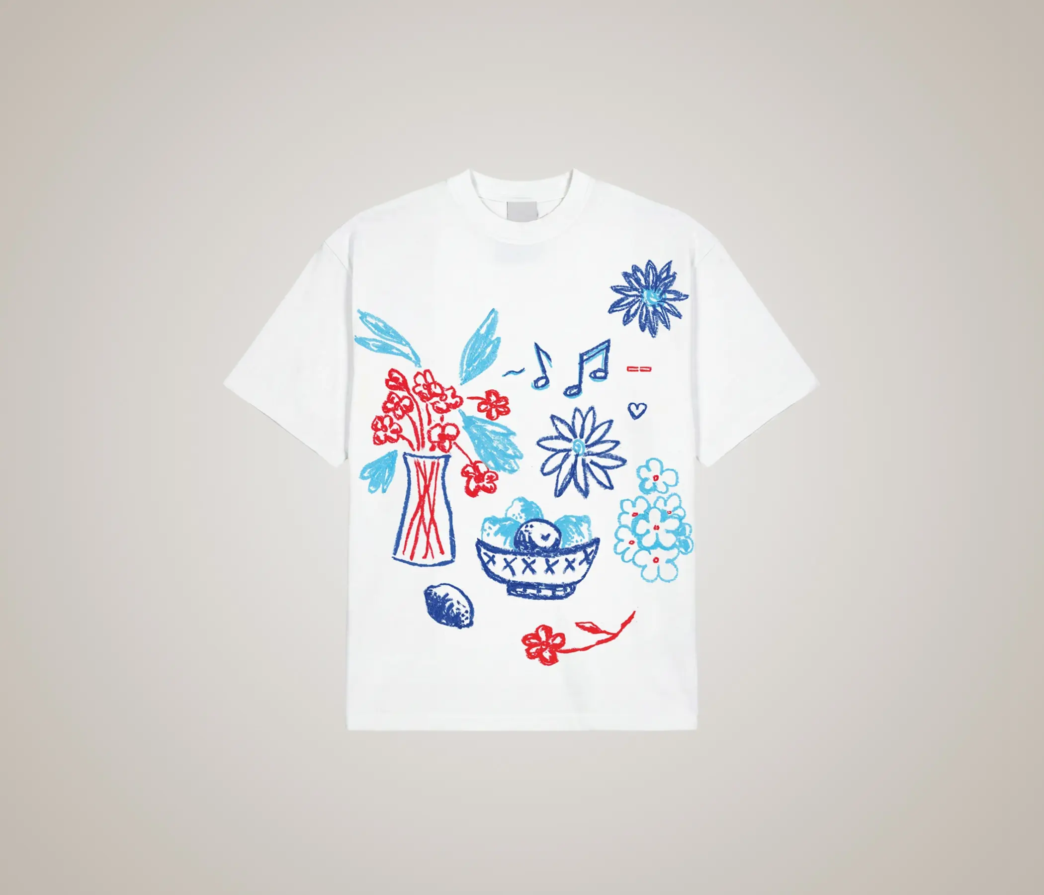 Men's Hand Painted Doodle Art White T-Shirt